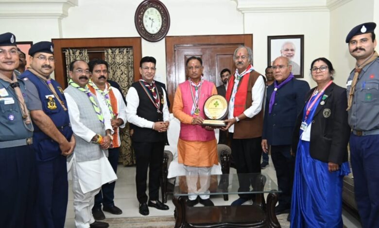 Chief Minister Vishnu Deo Sai was decorated by the members of Scouts and Guides wearing Guardian Badge.