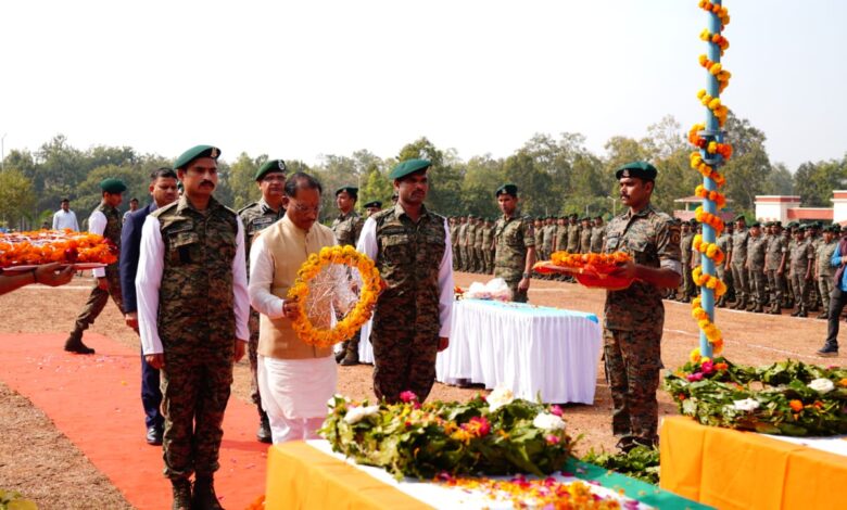 Chief Minister Vishnu Deo Sai paid homage to the martyrs by laying a wreath on their mortal remains.