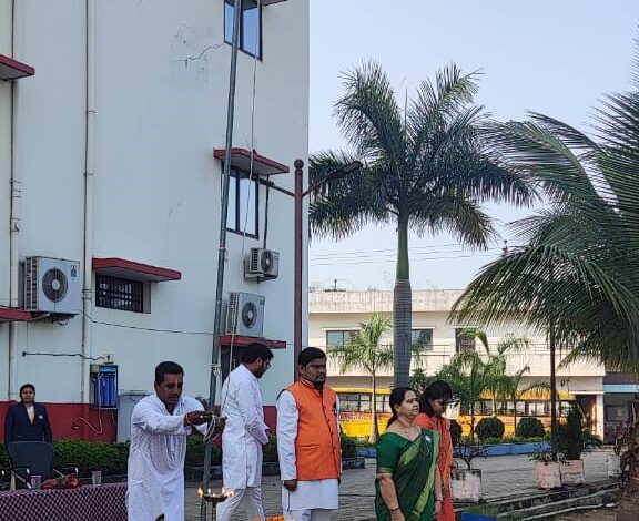 Flag hoisting ceremony at Shivansh International School.