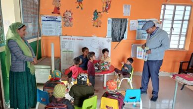 Women and Child Development Secretary inspects Kishanpura Anganwadi Centre of Bassi Child Development Project.