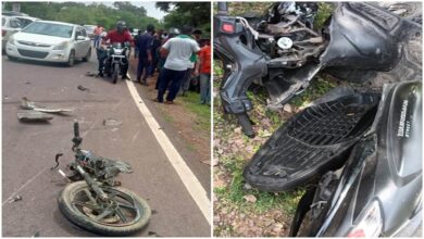 Road accident: Speeding truck hits bike for one and a half km, bike driver injured.