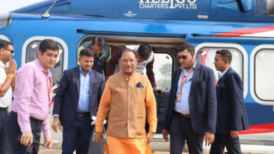 Chief Minister Vishnu Dev Sai reached Indraprastha Stadium Helipad Pusaur in Raigarh district.