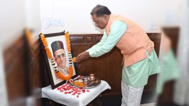 CM Vishnu Deo Sai pays tribute to Veer Savarkar on his death anniversary.