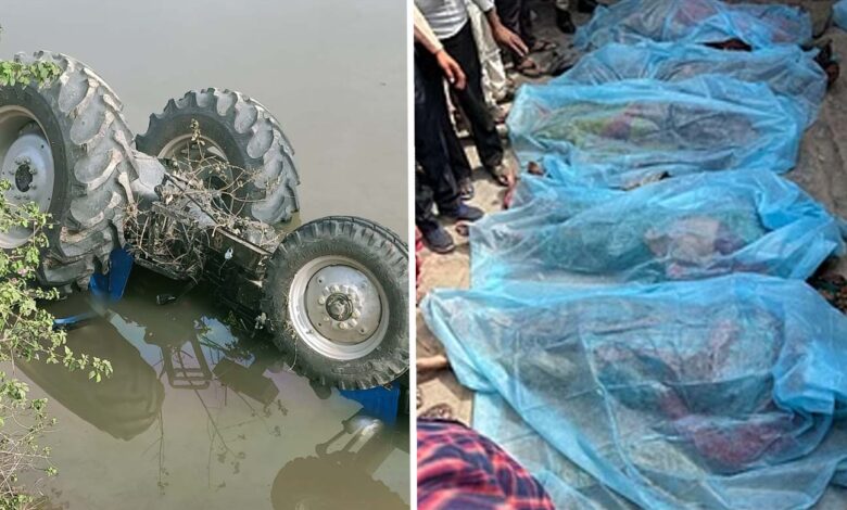 More than 15 people died after a tractor trolley fell into a pond.