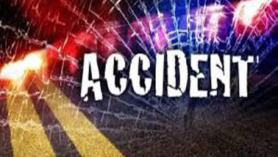 Road accident: Speeding car hits bike, uncontrollably collides with bus, driver dies on the spot.