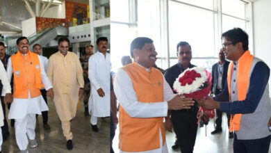 Chief Minister Dr. Mohan Yadav arrived in Raipur, Finance Minister Shri OP Chaudhary welcomed him at the airport.