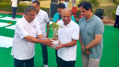 international-yoga-day-health-minister-performs-yoga-at-ruhs-campus