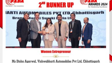 Ms. Disha Agarwal, CEO, Visva-Bharati Automobiles Mowa, honoured by Federation of Automobile Dealers Associations (FADA).