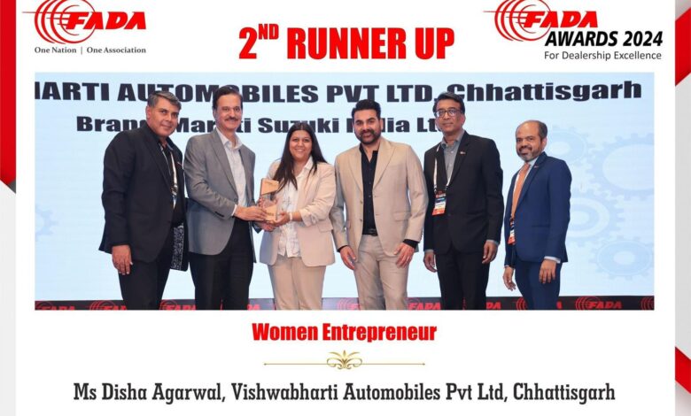 Ms. Disha Agarwal, CEO, Visva-Bharati Automobiles Mowa, honoured by Federation of Automobile Dealers Associations (FADA).