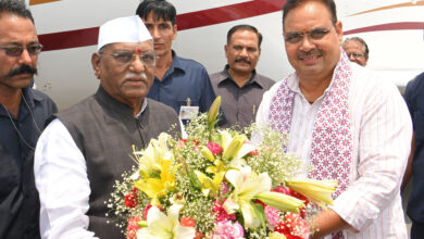 The Governor designate of Rajasthan was welcomed by the Chief Minister Shri Bhajan Lal Sharma on the land of Marudhara.